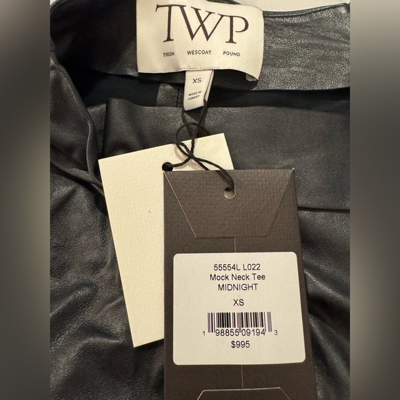 TWP Midnight Leather Mock Neck T-Shirt - NWT! - Picture 5 of 5